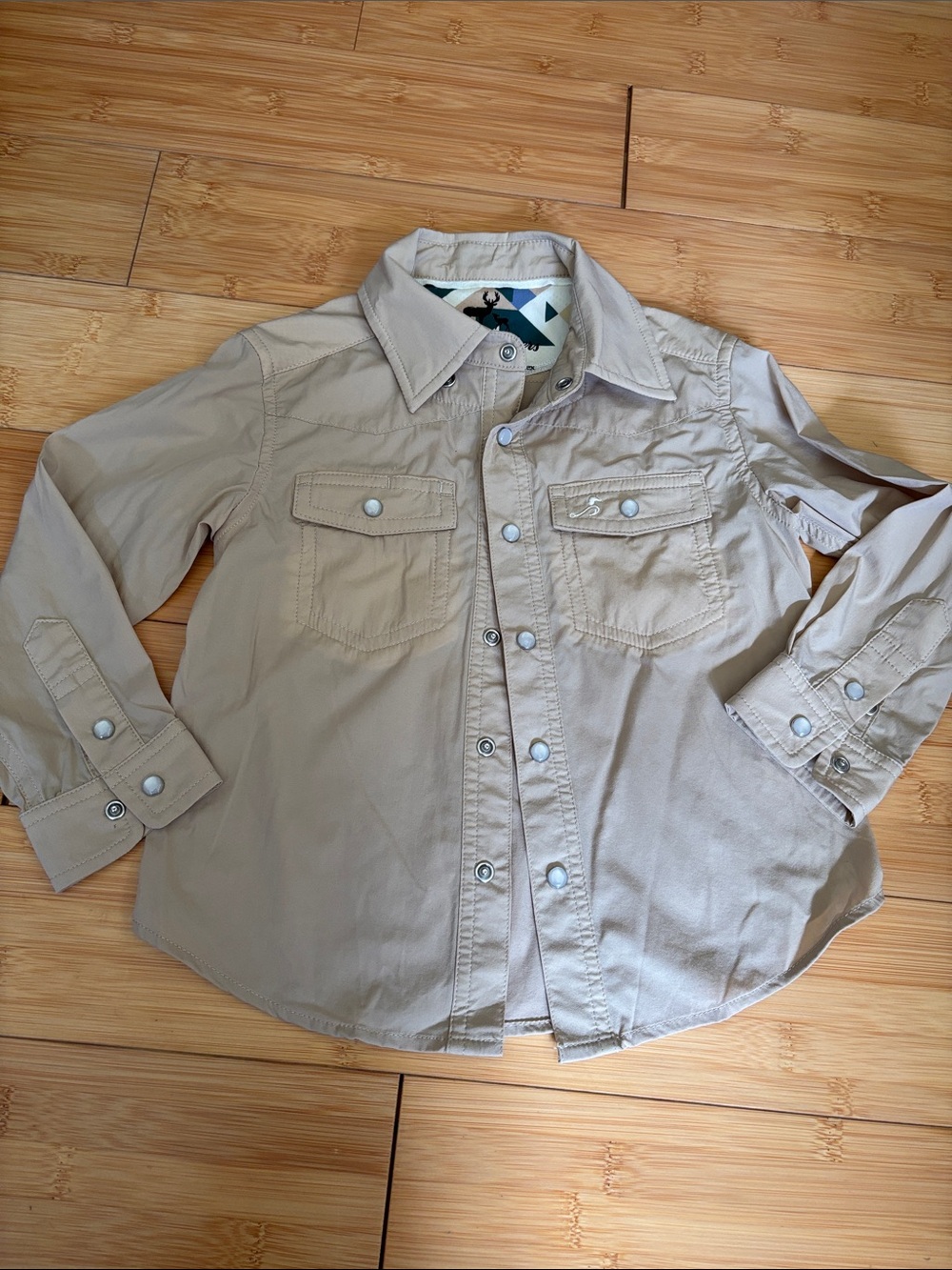 Boys' Button-Down Long-Sleeve Shirt in Light Khaki